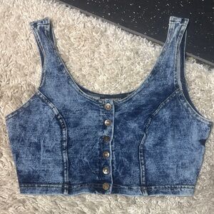 Forever 21 Denim Blue Buttoned Crop Top